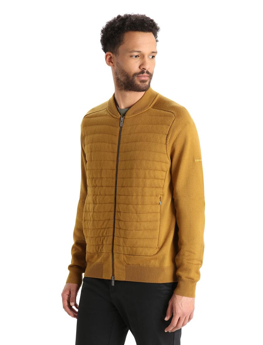 Sweat À Capuche Icebreaker City Label ZoneKnit™ Merino Insulated Knit Bomber Homme Marron | FR 1264MQZA